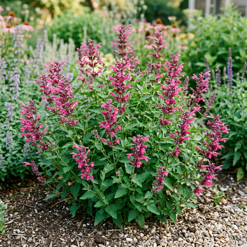 Agastache ‘Rosie Posie’ illustrating approximately three years of growth in a garden