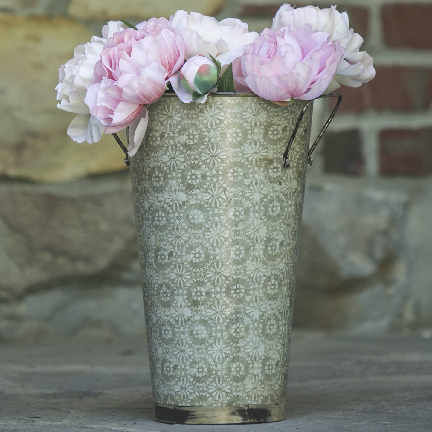 Cottage Floral Vintage Garden 8x14 Florist Bucket Metal