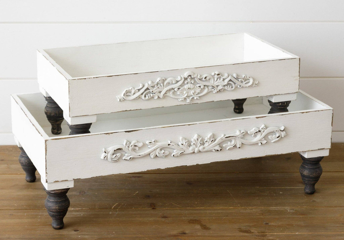 Distressed White Raised Tray Small