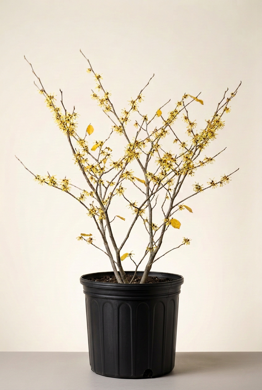 Blooming witch hazel using your trade-gallon pot reference