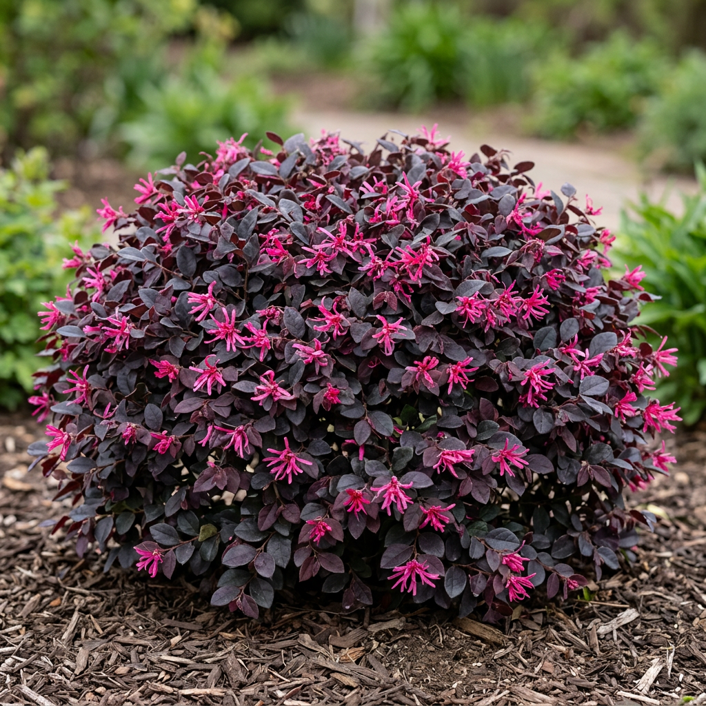 Dense Loropetalum Jazz Hands Mini illustrating established garden growth