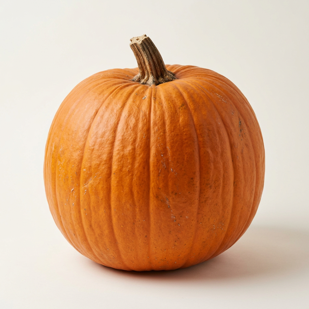 Representative large uncarved orange pumpkin on a white background