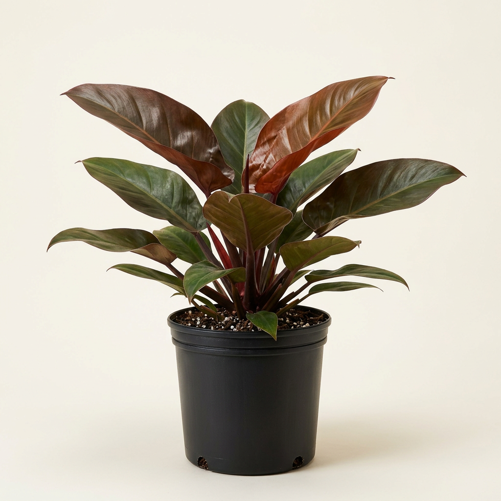 Philodendron Black Cardinal in a 6-inch black nursery pot against a neutral studio background
