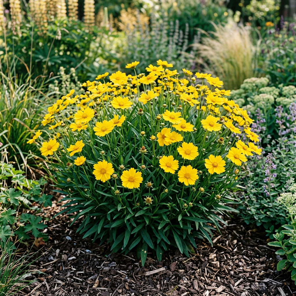 Coreopsis ‘UpTick Gold’ illustrating approximately three years of growth in a garden