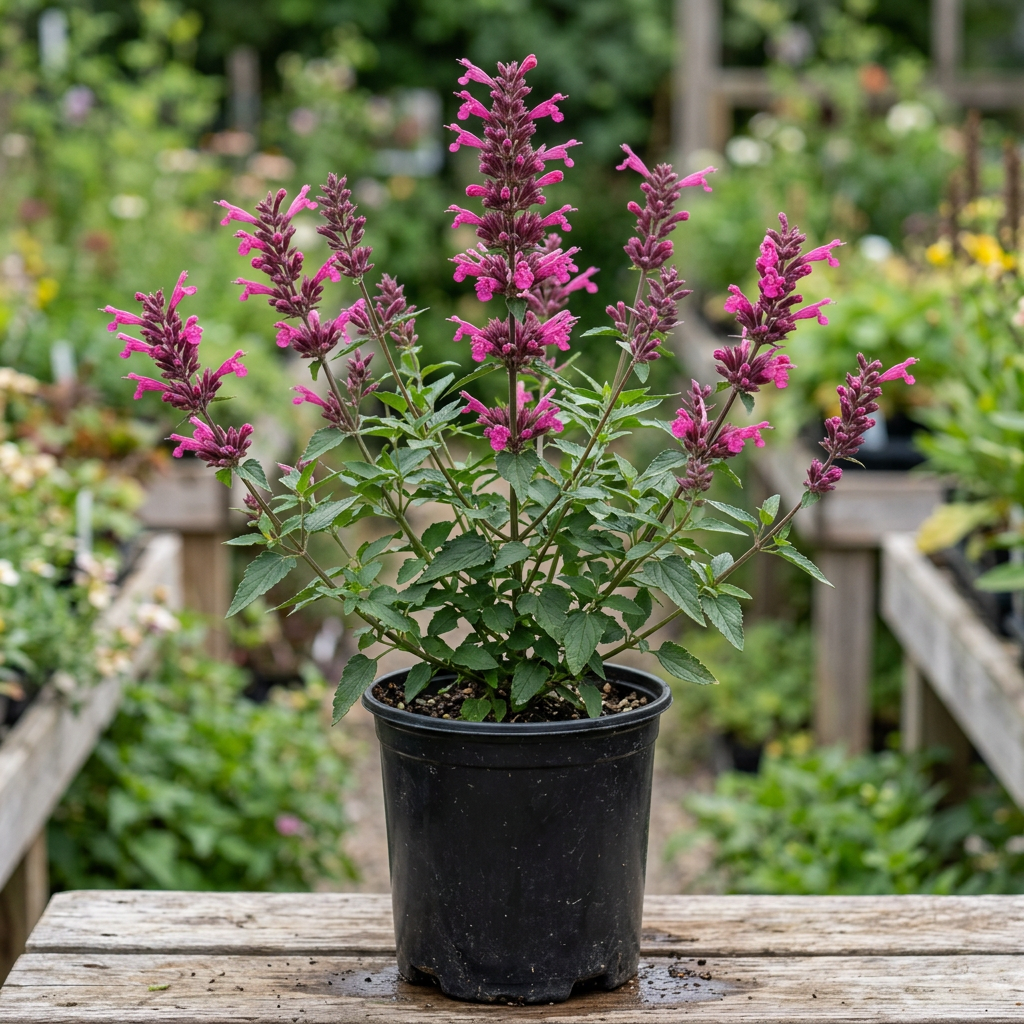 Agastache ‘Rosie Posie’ in a one-gallon nursery pot