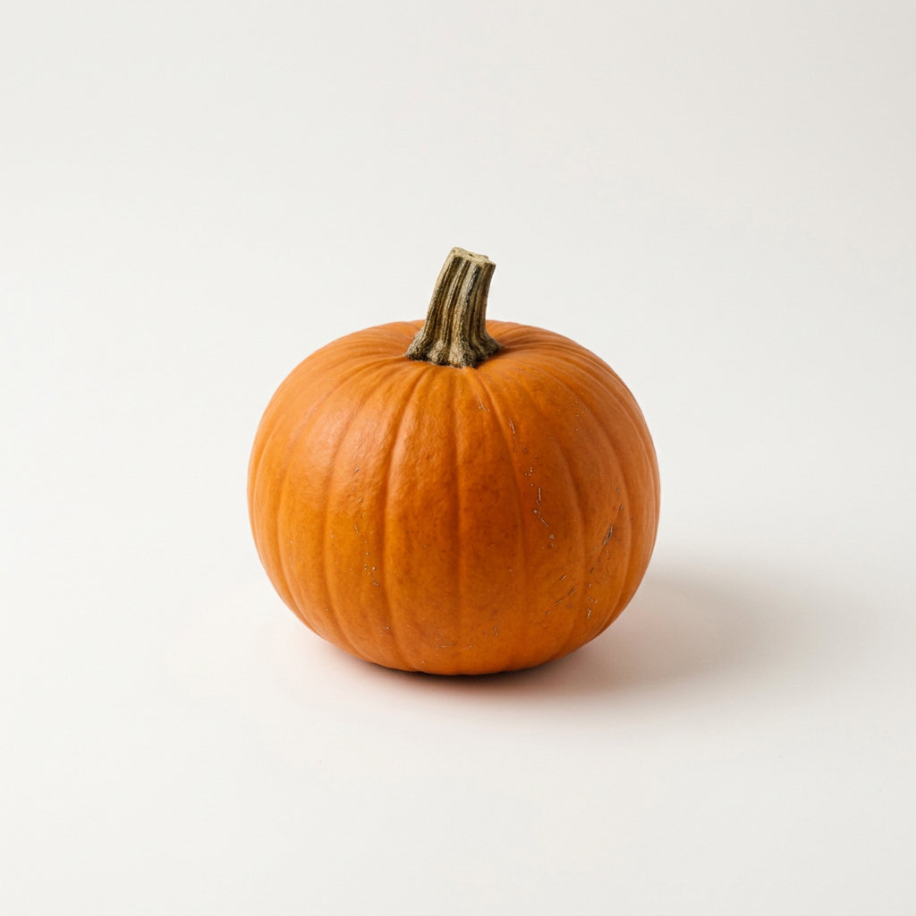 Representative small uncarved orange pumpkin on a white background